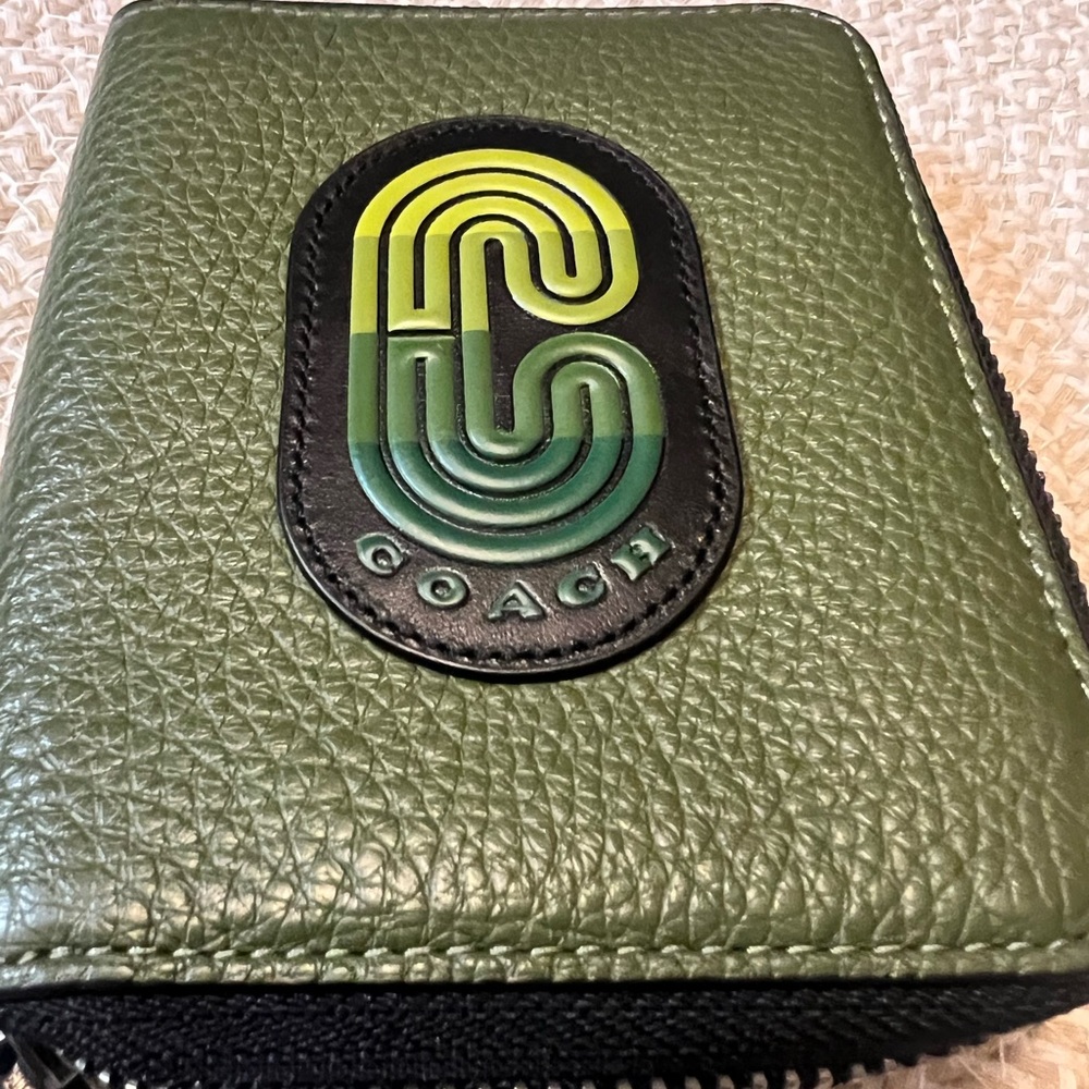Coach Green Pebbled Leather Zip Wallet